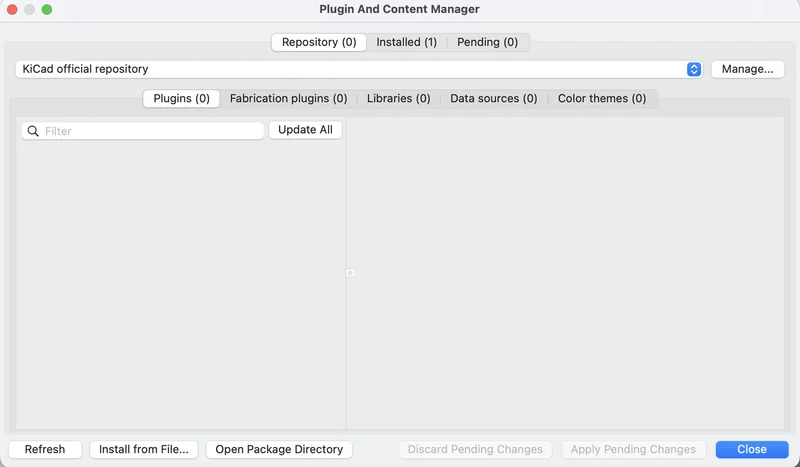 KiCad's Plugin and Content Manager, with the Install from File button at the bottom left